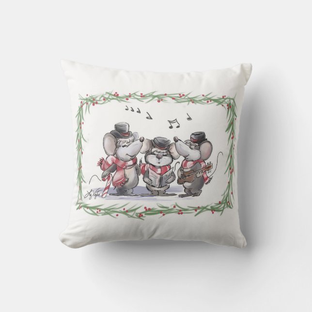 Caroling With Mic, Mac And Moe Holiday Pillow (Front)
