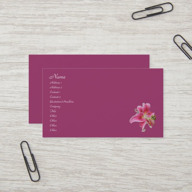 Carolyn's Lily Business Card (Front/Back In Situ)