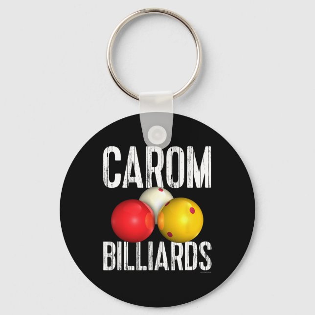 Carom Billiards Shirt - Cool Distressed Text  Key Ring (Front)