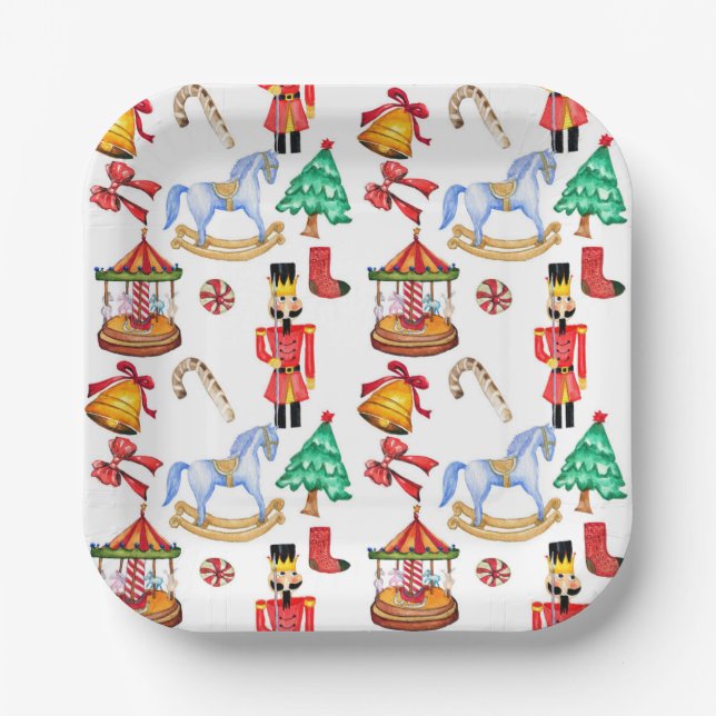 Carousel and nutcracker holiday pattern paper plate (Front)