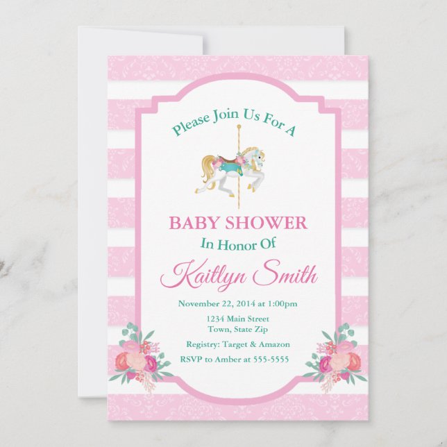 Carousel Baby Shower Invitation Merry Go Round (Front)