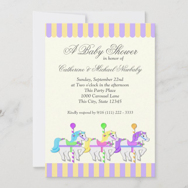 Carousel Baby Shower Purple Gold Invitation (Front)