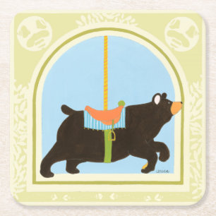 Carousel Bear by June Erica Vess Square Paper Coaster