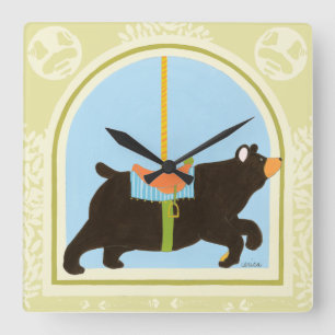 Carousel Bear by June Erica Vess Square Wall Clock