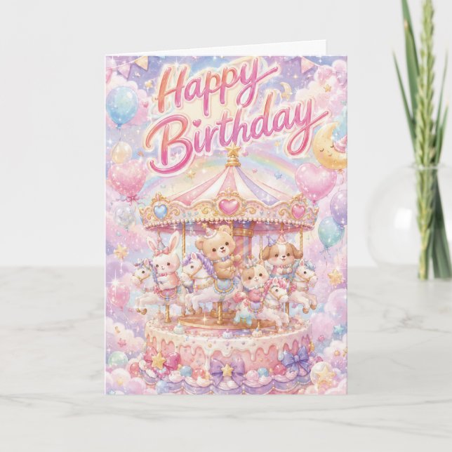 Carousel Birthday Cake Animals Birthday Card  (Front)