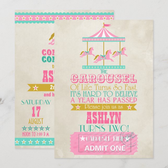 Carousel Birthday Invitation (Front/Back)