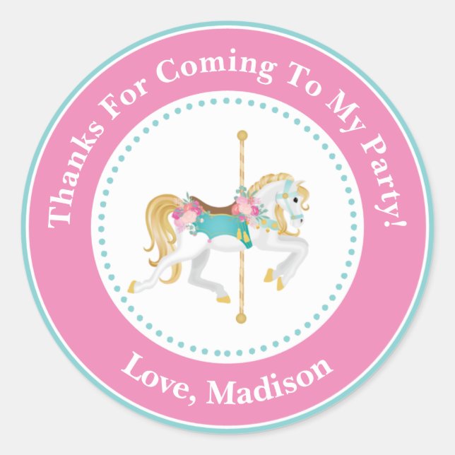 Carousel Birthday Party Favour Stickers (Front)