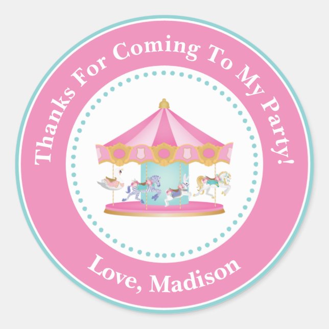 Carousel Birthday Party Favour Stickers (Front)