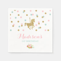 Carousel Birthday Party Napkin Pink Gold Carousel