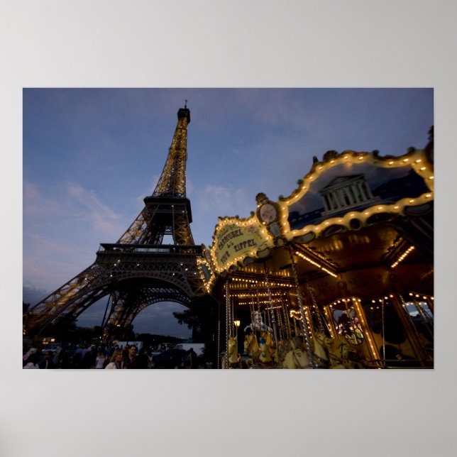 Carousel by the Eiffel Tower in the evening, Poster (Front)