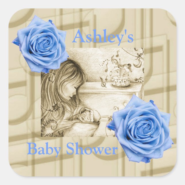 Carousel Dreams Blue Roses & Music Square Stickers (Front)