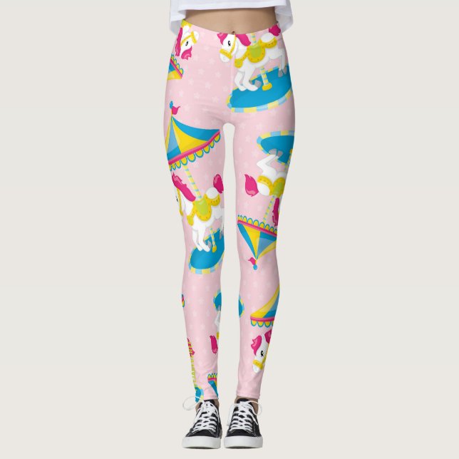 Carousel Dreams: Pink Pony & Pastel Leggings (Front)