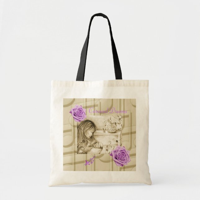 Carousel Dreams Purple Roses & Music Budget Tote Bag (Front)
