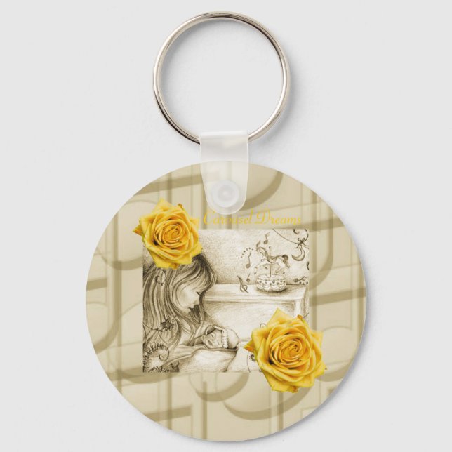 Carousel Dreams Vintage Yellow Rose Keychain (Front)