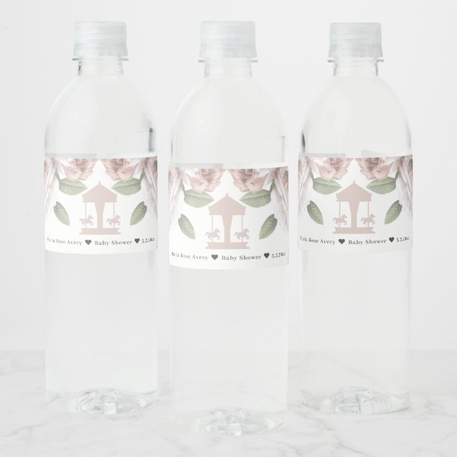 Carousel Floral Soft Pink Personalised Water Bottle Label (Bottles)