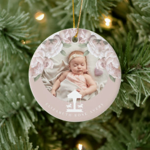 Carousel Floral Soft Pink Photo Ceramic Tree Decoration