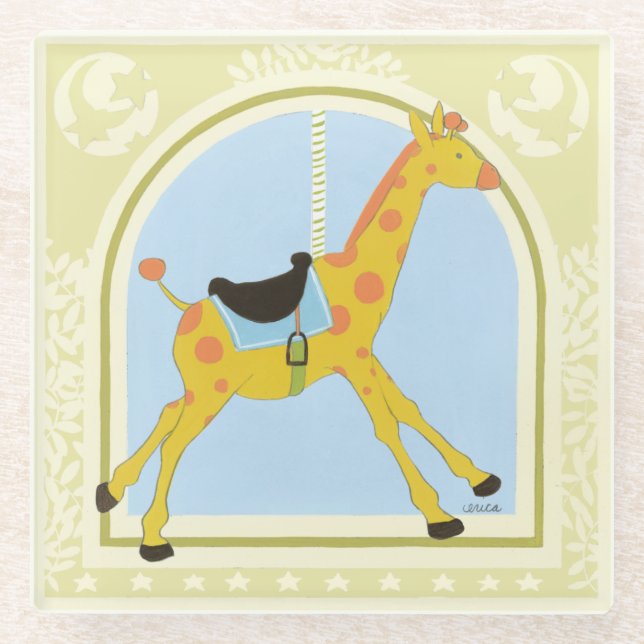 Carousel Giraffe by June Erica Vess Glass Coaster (Front)