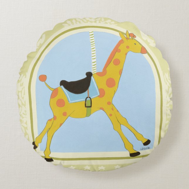 Carousel Giraffe by June Erica Vess Round Cushion (Front)