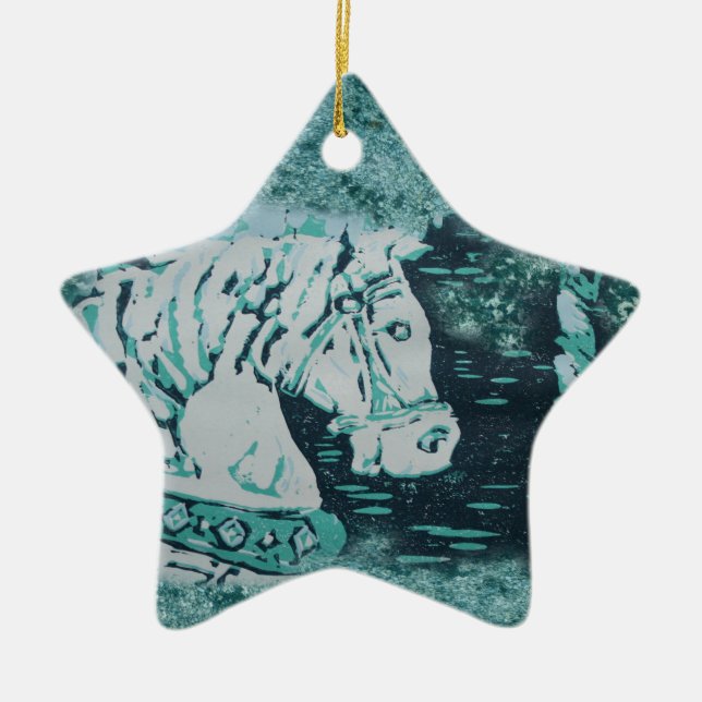 Carousel Horse Aquamarine Ceramic Tree Decoration (Front)