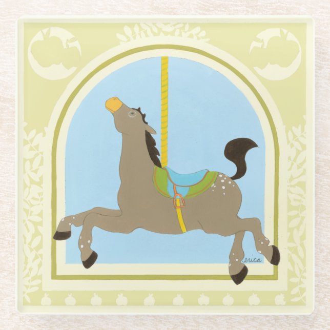 Carousel Horse by June Erica Vess Glass Coaster (Front)