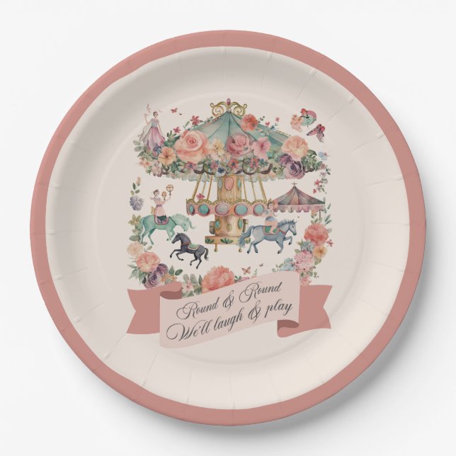 Carousel Horse Carnival Birthday Party Paper Plate (Front)