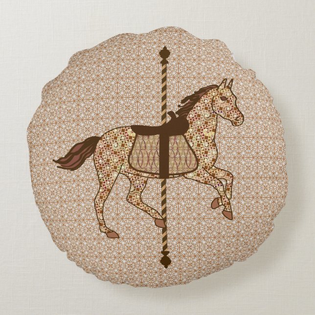 Carousel Horse - Chocolate Brown and Tan Round Cushion (Back)