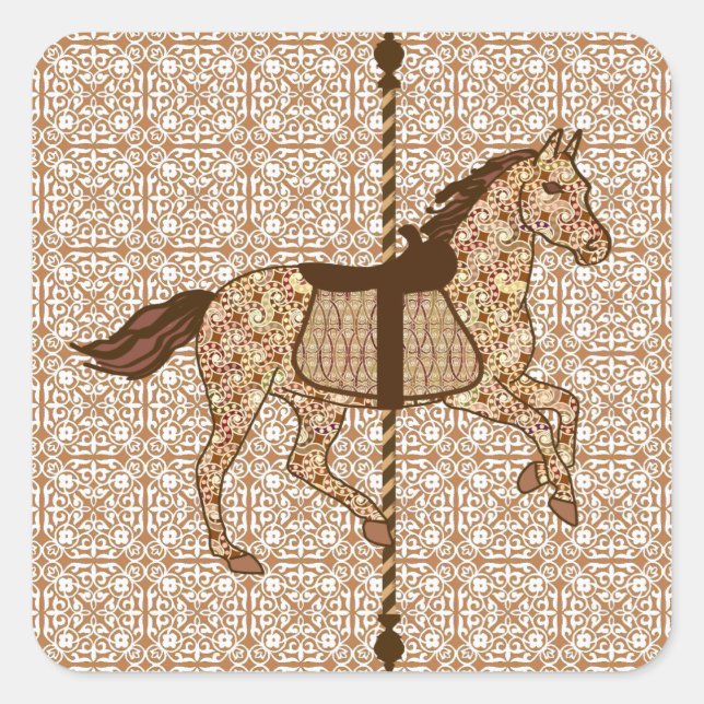 Carousel Horse - Chocolate Brown and Tan Square Sticker (Front)