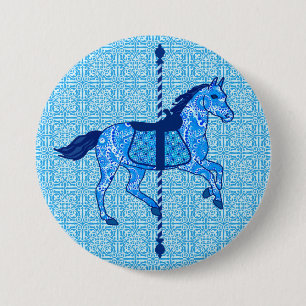 Carousel Horse - Cobalt and Sky Blue 7.5 Cm Round Badge