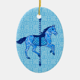 Carousel Horse - Cobalt and Sky Blue Ceramic Tree Decoration