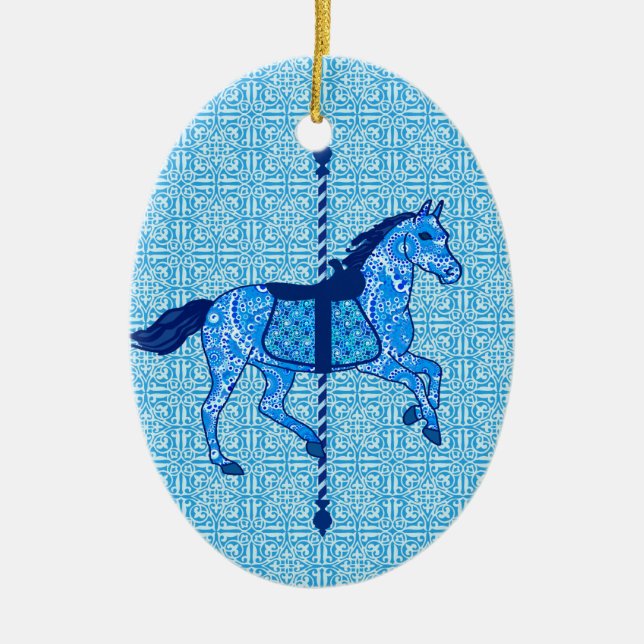 Carousel Horse - Cobalt and Sky Blue Ceramic Tree Decoration (Front)