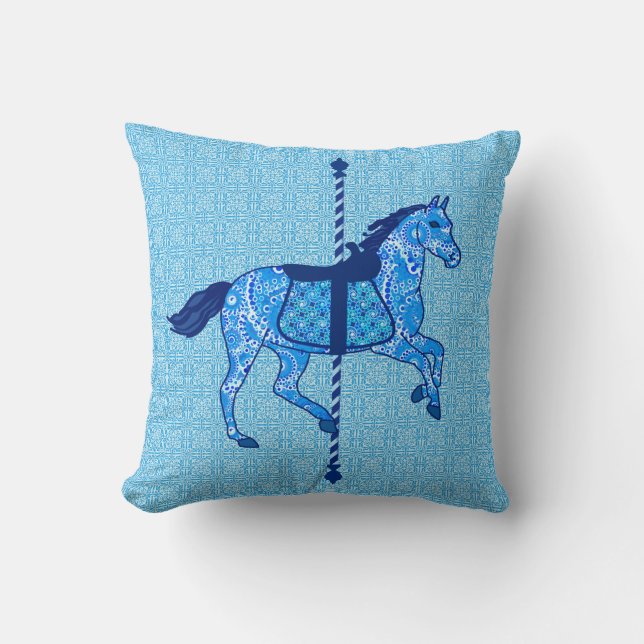 Carousel Horse - Cobalt and Sky Blue Cushion (Front)