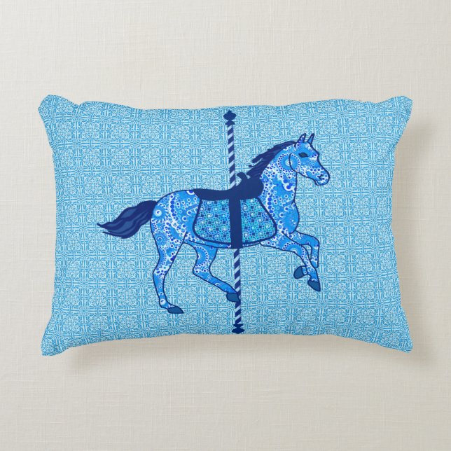 Carousel Horse - Cobalt and Sky Blue Decorative Cushion (Front)