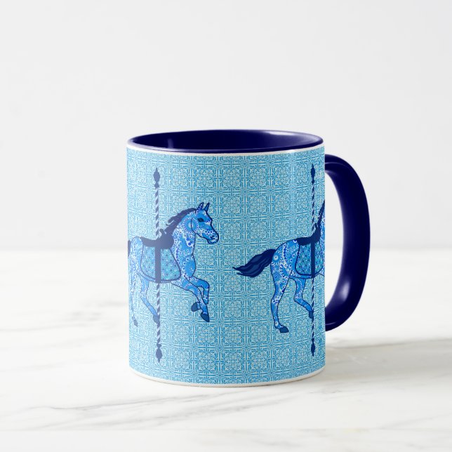Carousel Horse - Cobalt and Sky Blue Mug (Front Right)