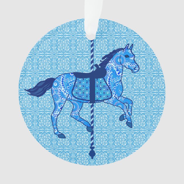Carousel Horse - Cobalt and Sky Blue Ornament (Front)