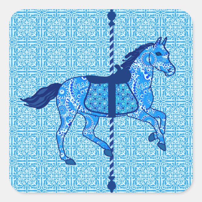 Carousel Horse - Cobalt and Sky Blue Square Sticker (Front)