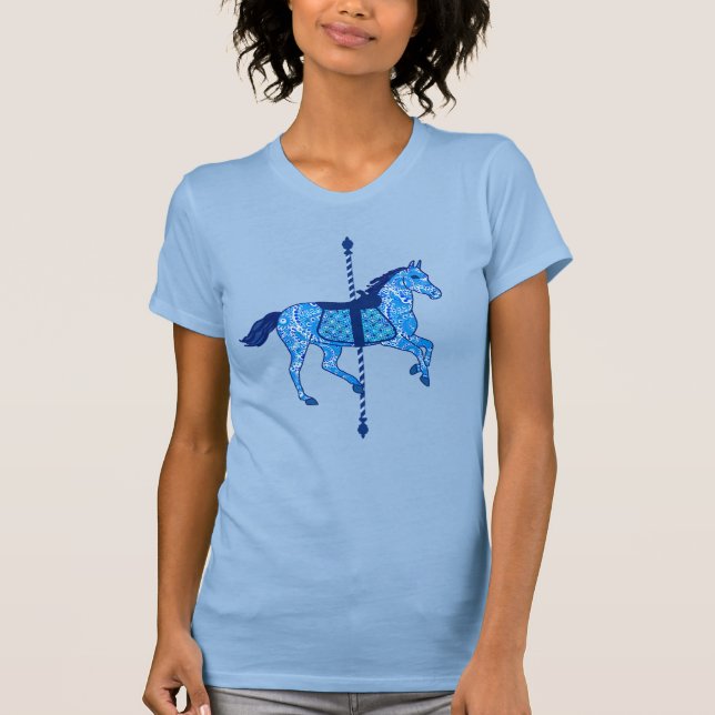 Carousel Horse - Cobalt and Sky Blue T-Shirt (Front)