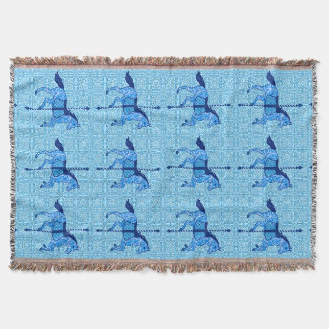 Carousel Horse - Cobalt and Sky Blue Throw Blanket (Front)