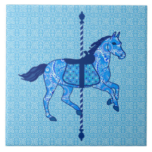 Carousel Horse - Cobalt and Sky Blue Tile