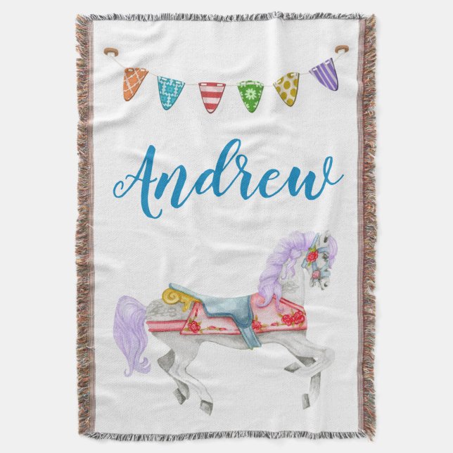 Carousel Horse Custom Template Throw Blanket (Front Vertical)
