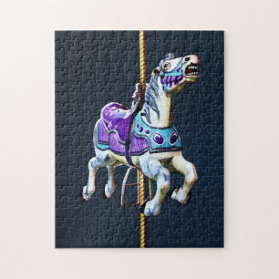 Carousel Horse Dressed in Lavender and Blue Jigsaw Puzzle