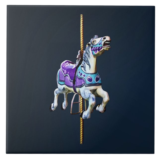 Carousel Horse Dressed in Lavender and Blue Tile (Front)