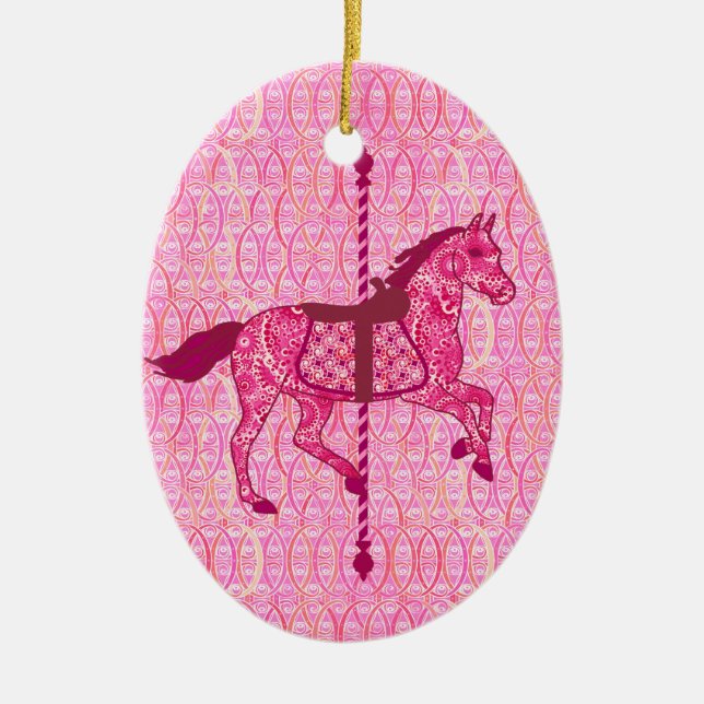 Carousel Horse - Fuchsia Pink Ceramic Tree Decoration (Front)