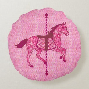 Carousel Horse - Fuchsia Pink Round Cushion