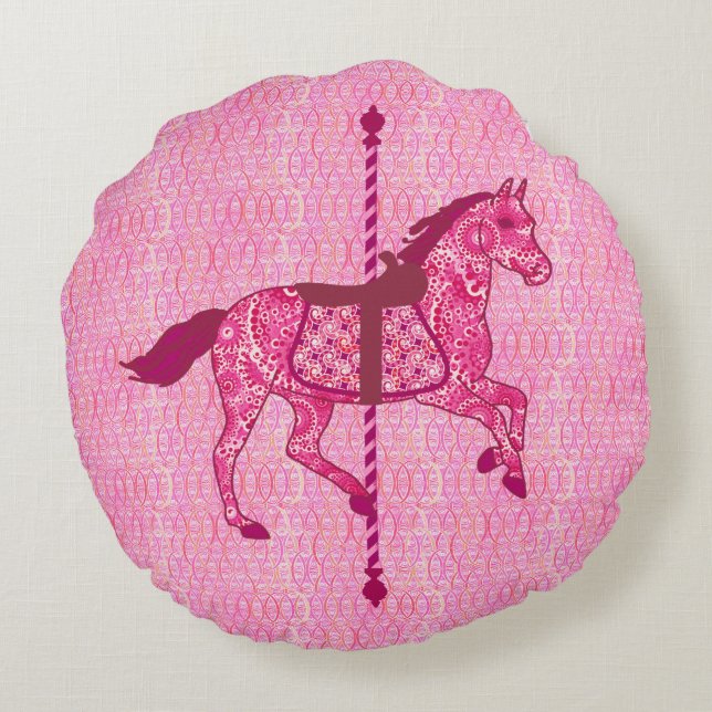 Carousel Horse - Fuchsia Pink Round Cushion (Back)