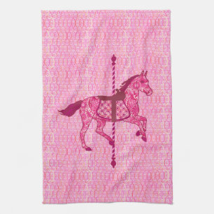 Carousel Horse - Fuchsia Pink Tea Towel
