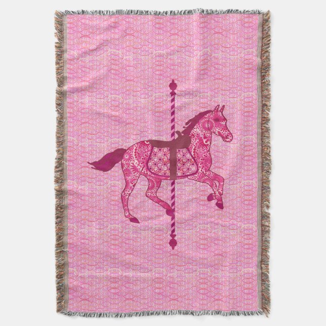 Carousel Horse - Fuchsia Pink Throw Blanket (Front Vertical)