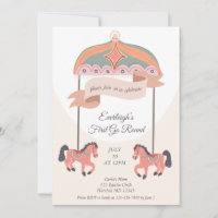Carousel Horse Go Round First Birthday Invitation