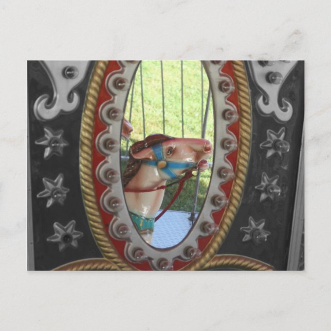 Carousel Horse In Mirror Black White Postcard (Front)