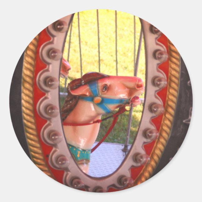 Carousel Horse In Mirror  Classic Round Sticker (Front)