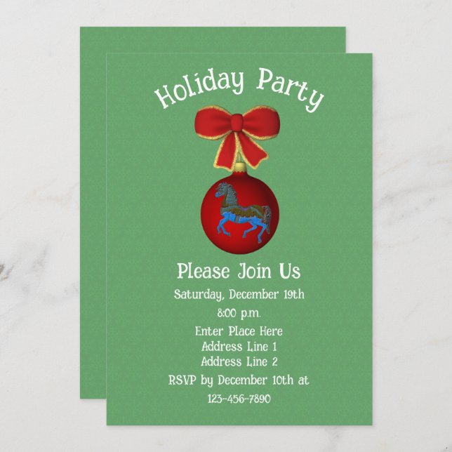 Carousel Horse Ornament Christmas Holiday  Invitation (Front/Back)